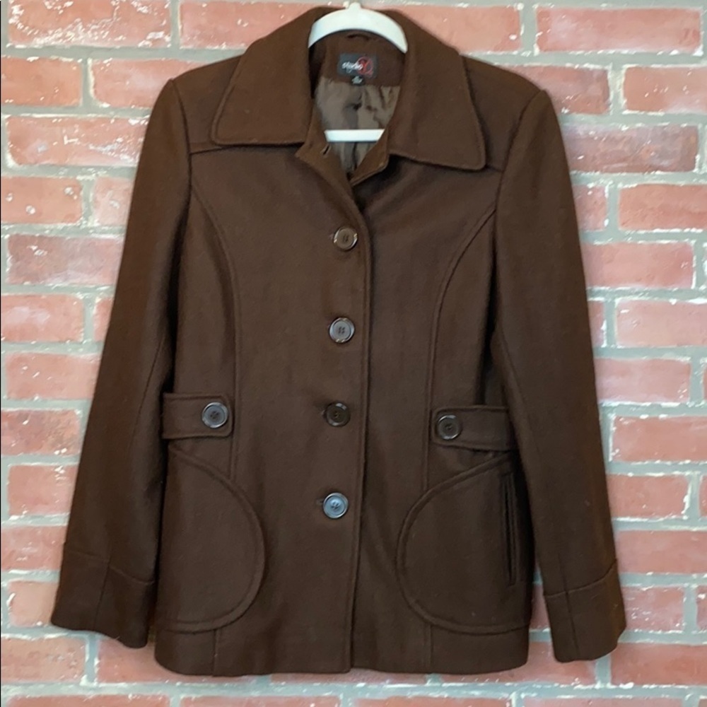 𝅺CHOCOLATE Brown Woman’s Wool Peacoat.